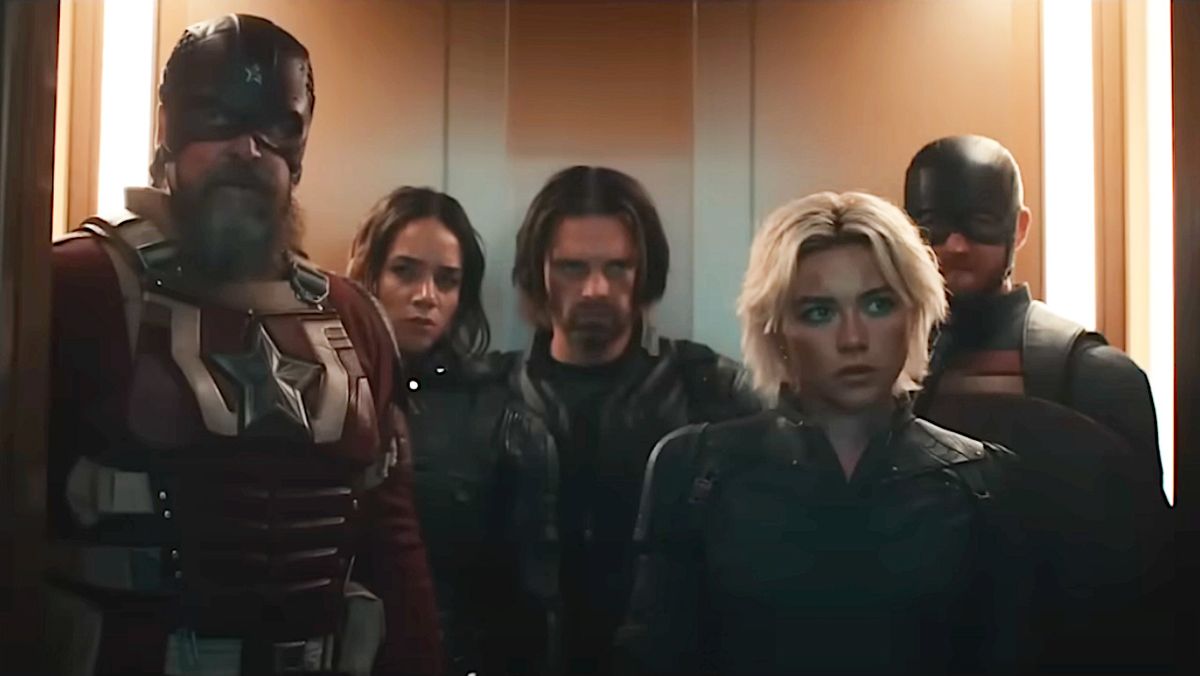 Thunderbolts cast in an elevator