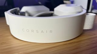 Corsair HS80 Max headband close up showing logo