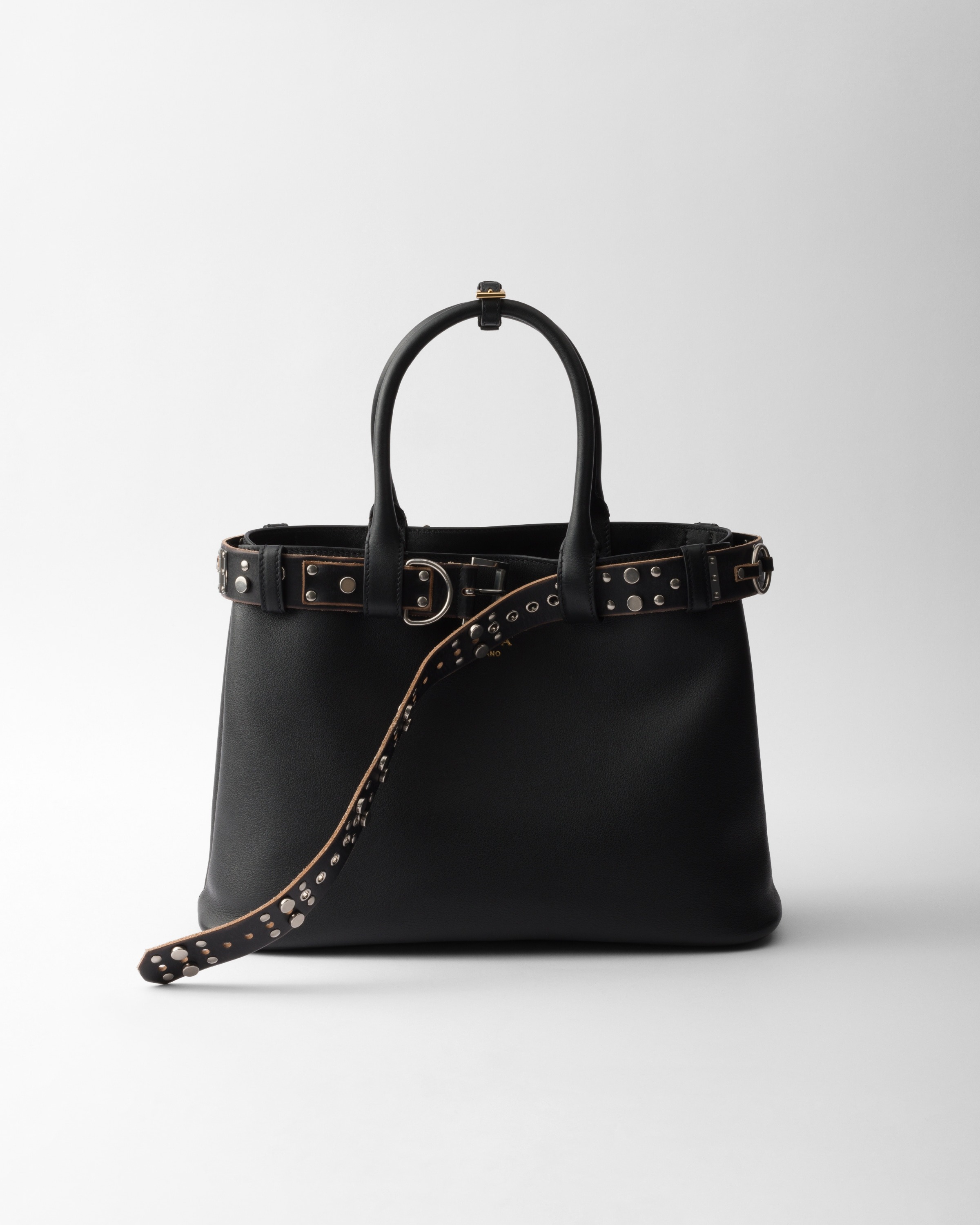 Prada, Buckle Leather Bag With Studded Belt
