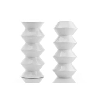 A pair of white geometric vases