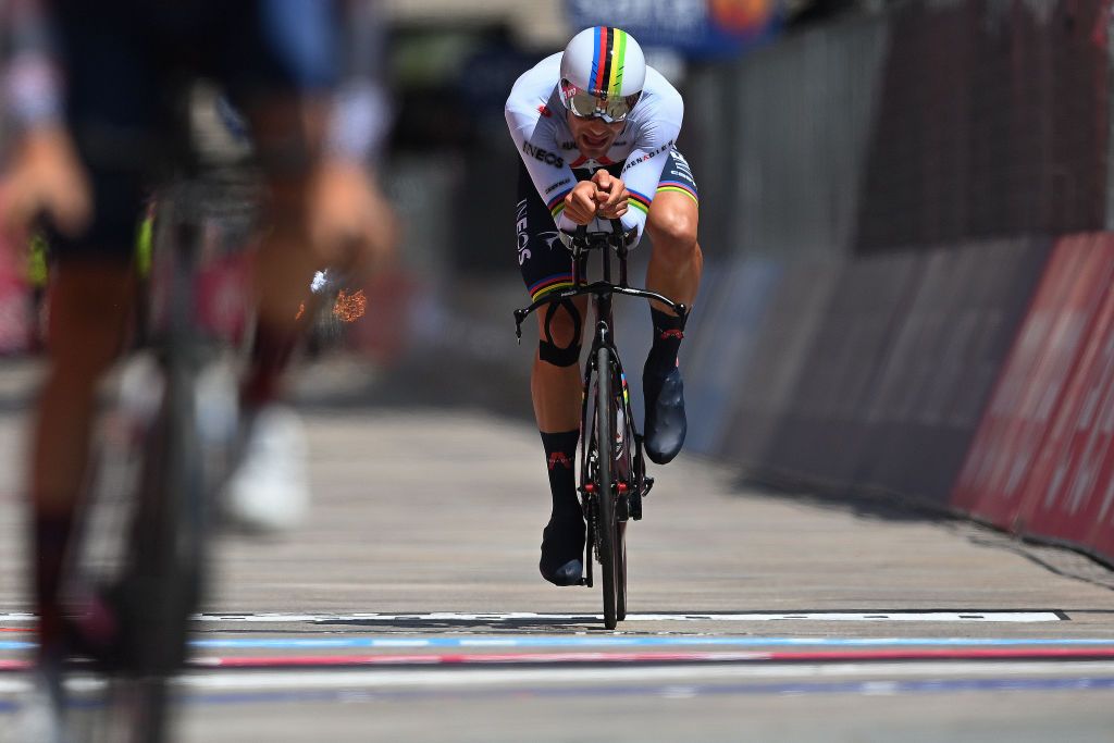 MILAN ITALY MAY 30 Filippo Ganna of Italy and Team INEOS Grenadiers at arrival during the 104th Giro dItalia 2021 Stage 21 a 303km Individual Time Trial stage from Senago to Milano ITT UCIworldtour girodiitalia Giro on May 30 2021 in Milan Italy Photo by Stuart FranklinGetty Images
