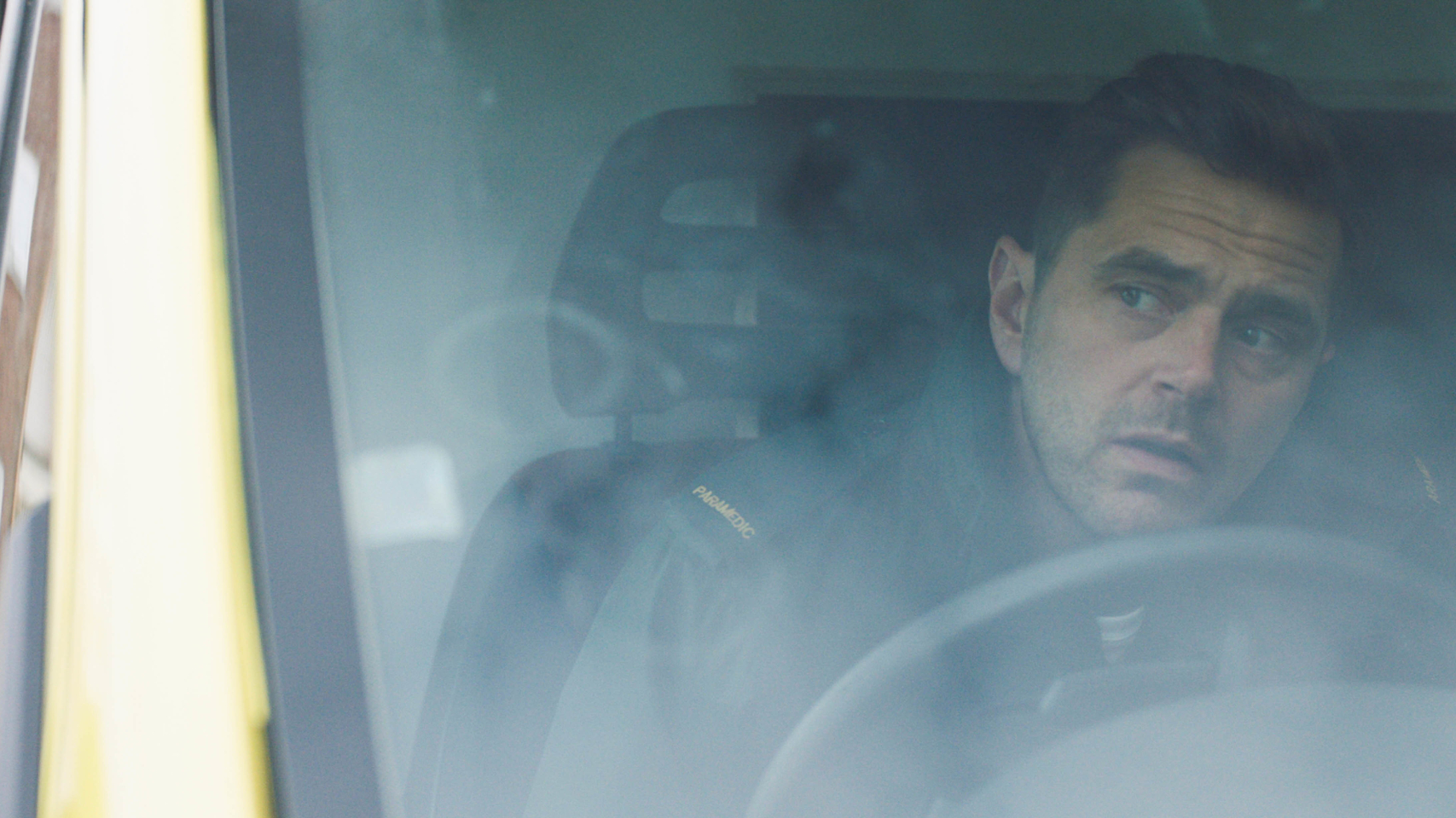 Iain (Michael Stevenson) in an ambulance in Casualty
