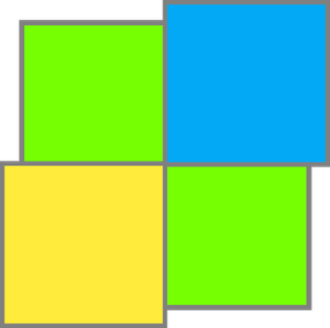 Techinline SetMe Logo, features 4 offset squares, from left to right the top row is bright green and bright blue. Bottom row is yellow and bright green.