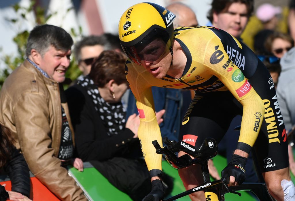 JumboVismas Australian rider Rohan Dennis competes during the 4th stage of the 80th edition of the Paris Nice cycling race 134 km time trial stage between Domerat and Montlucon on March 9 2022 Photo by FRANCK FIFE AFP Photo by FRANCK FIFEAFP via Getty Images