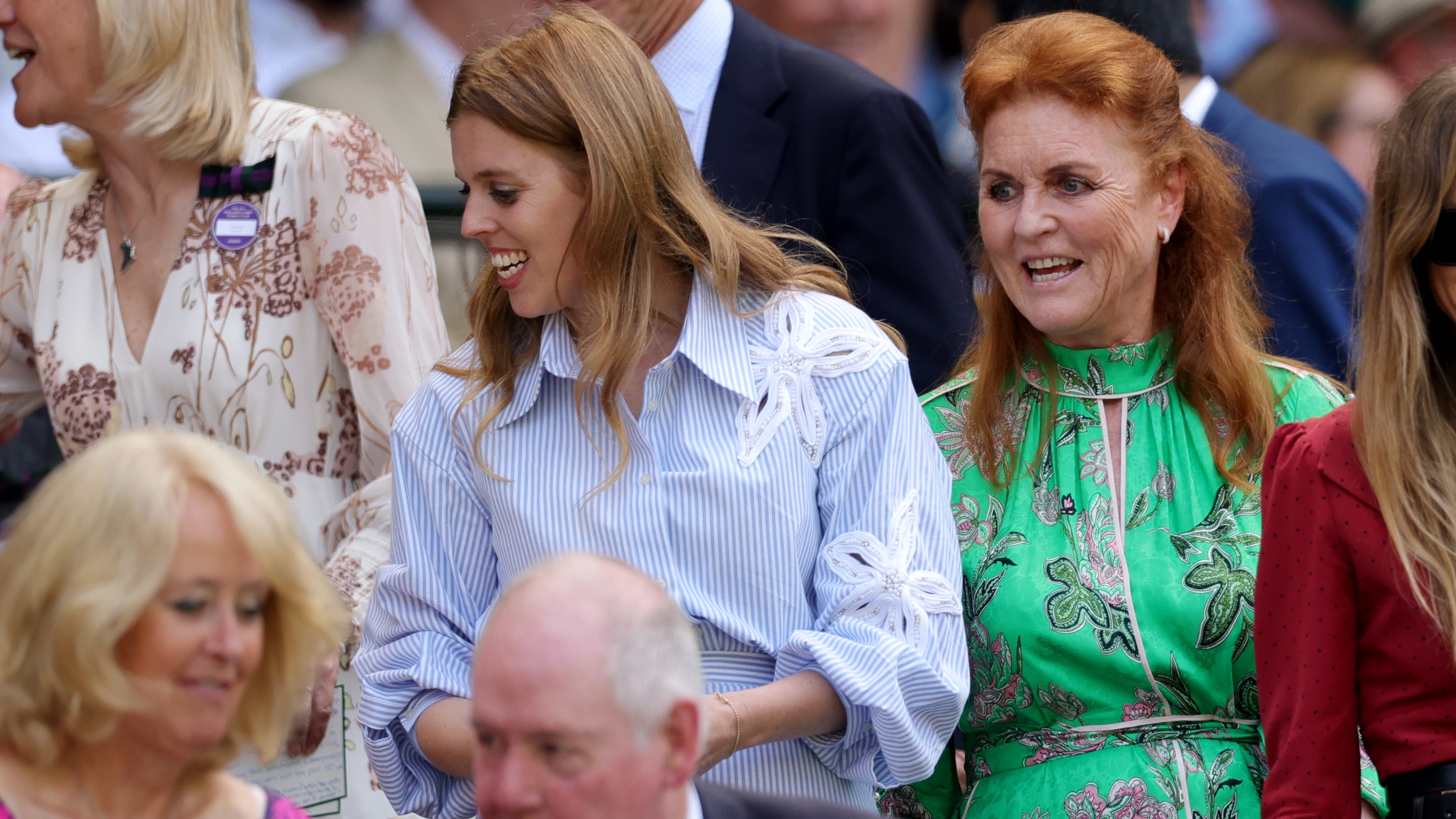 Princess Beatrice of York and Sarah Ferguson, Duchess of York arrive in the Royal Box prior to the Gentlemen's Singles first round match at Wimbledon