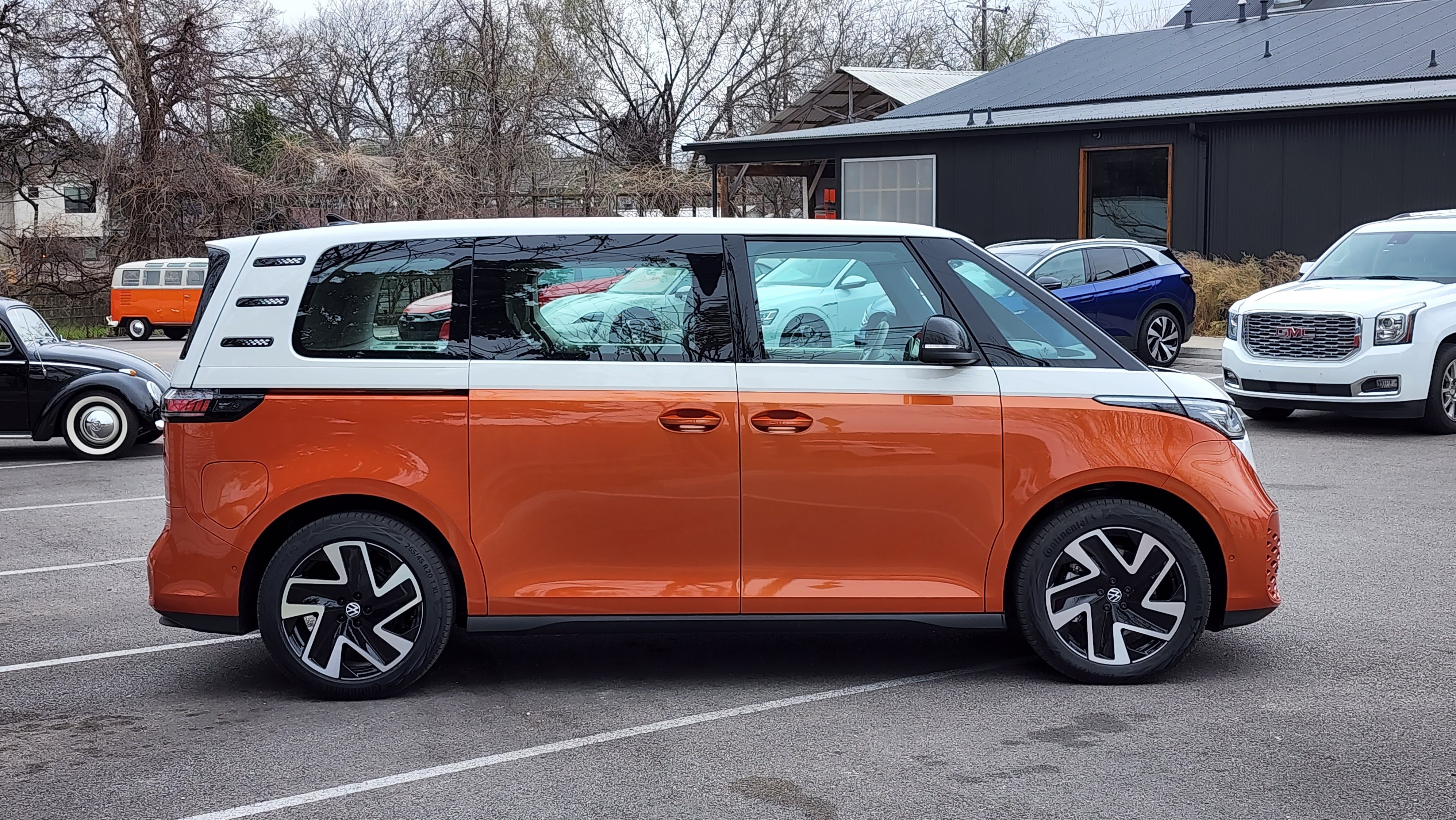 Side view of the VW ID Buzz in a parking lot