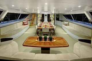 A dining area on the deck of a superyacht