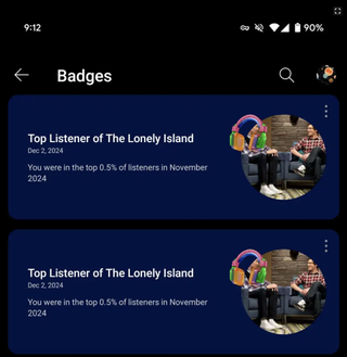 A bug that shows YouTube Music top listener badges twice.