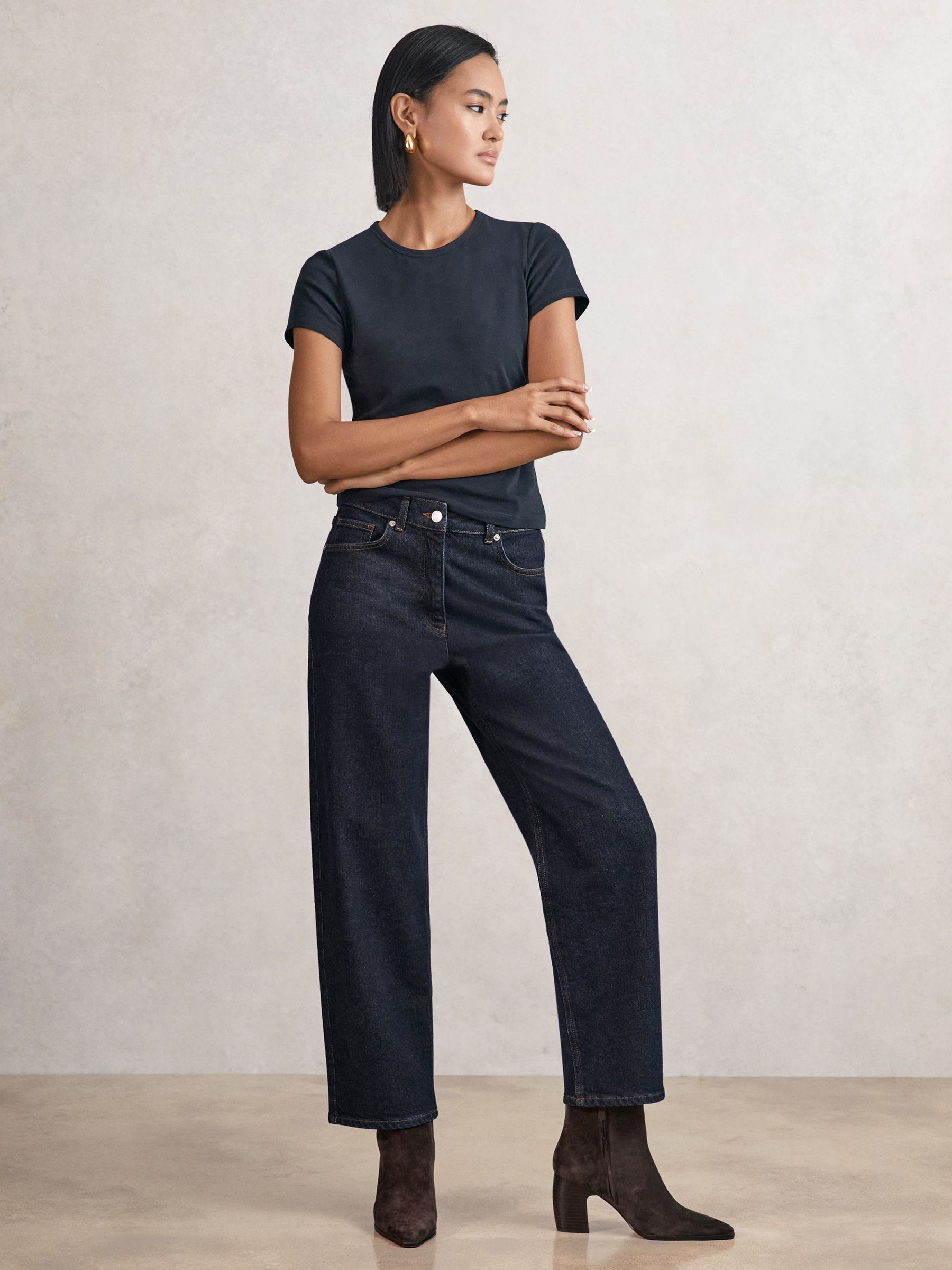 Mid-Rise Straight-Leg Jeans in Dark Blue