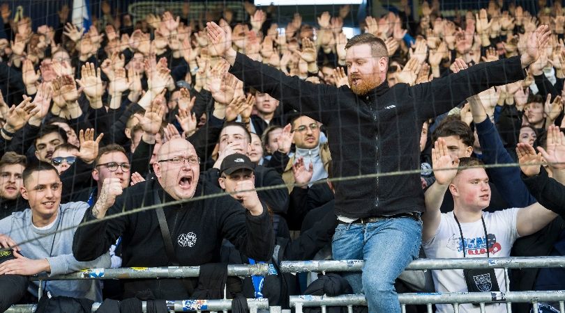 Darmstadt fans after their team&#039;s 6-0 loss at home to Augsburg in the Bundesliga in March 2024.