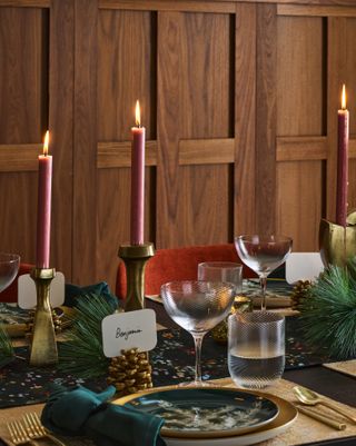 A Christmas tablescape with handwritten place names