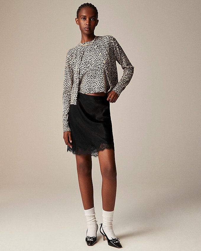 Featherweight Cashmere Shrunken Cardigan in Leopard Print