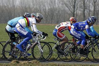 Back in the damp: true Flandrian Tom Boonen in the pack of 2006 Het Volk