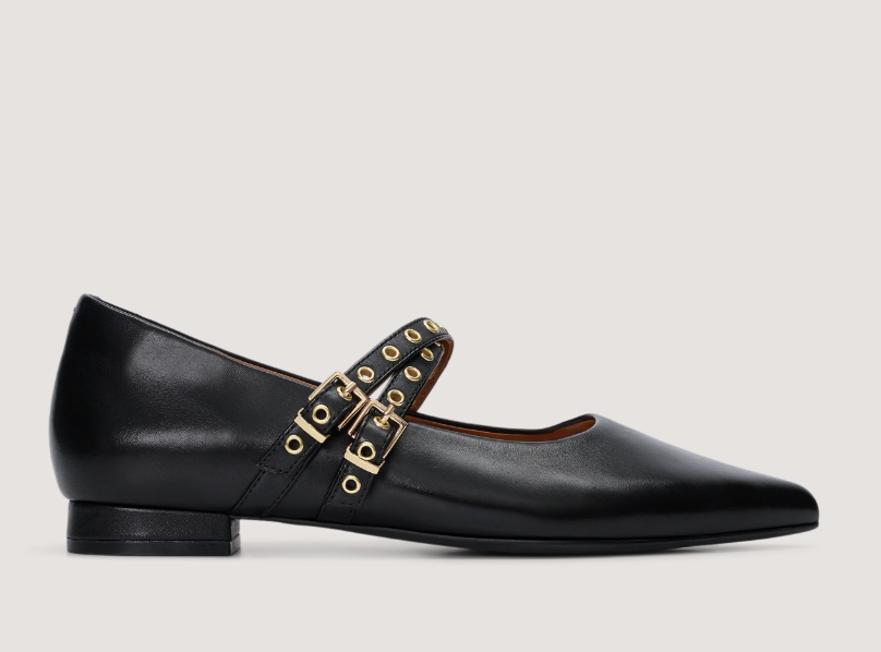 Bared Footwear, Pipilo Black Leather &amp;amp; Hardware Ballet Flats