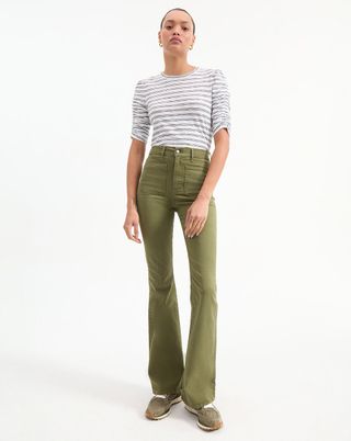 Beverly Patch-Pocket Skinny-Flare Twill Pant