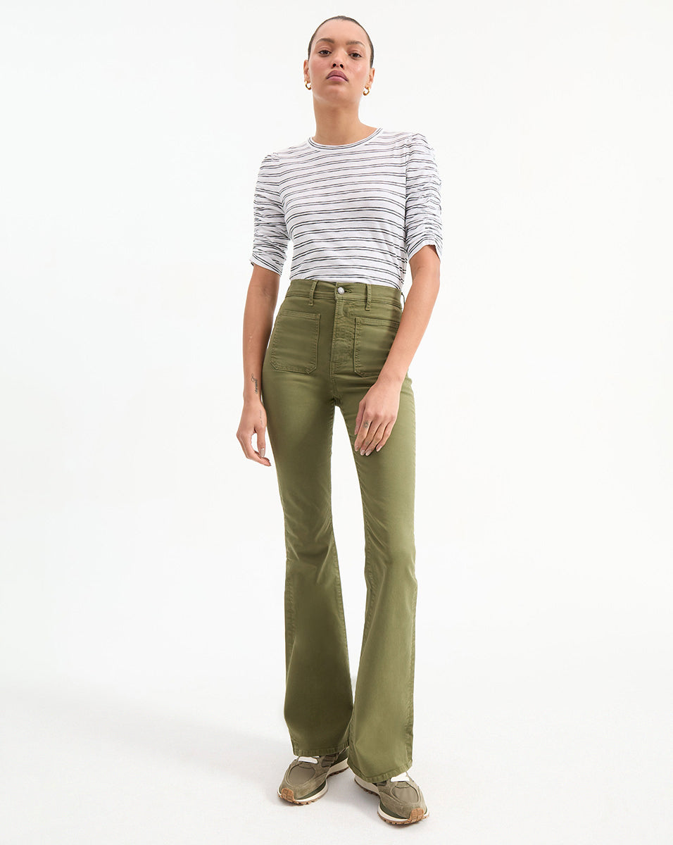 Beverly Patch-Pocket Skinny-Flare Twill Pant