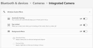 Windows 11 camera effects settings