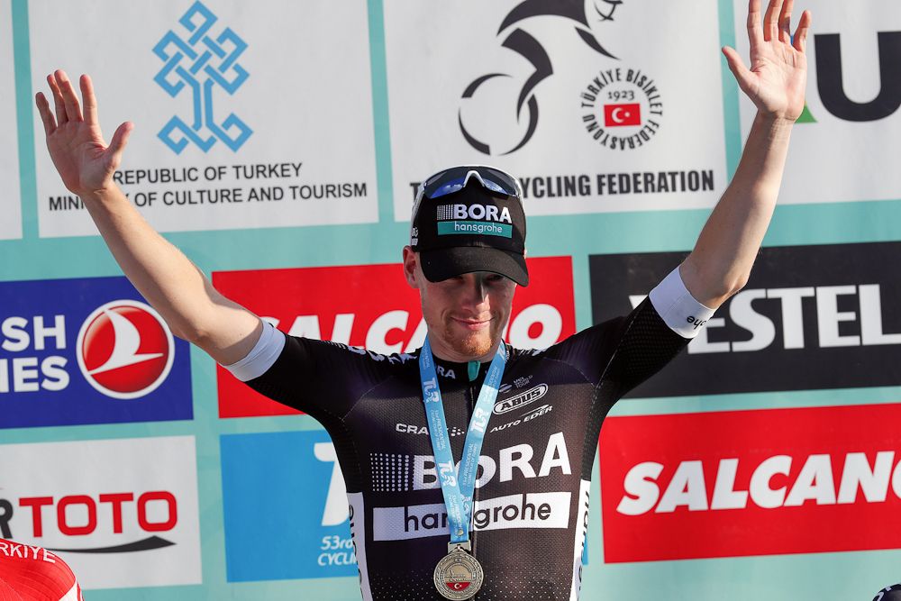 Sam Bennett on the Tour of Turkey stage 5 podium