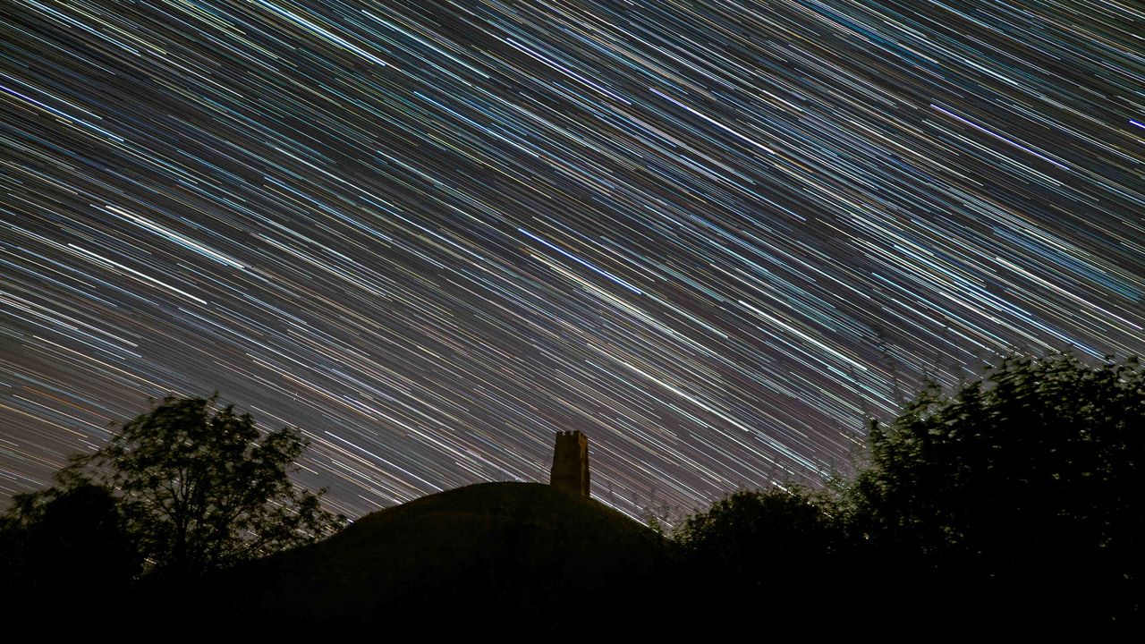Star trails over Glastonbury Tor