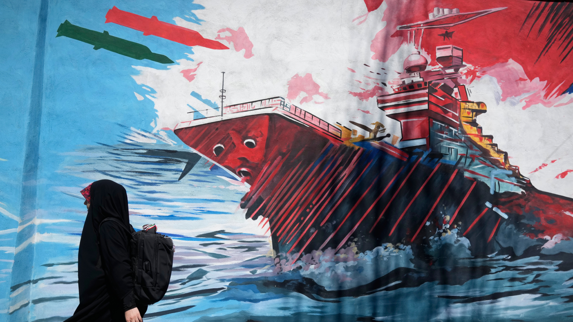 Mural of Iran attacking U.S. warship in downtown Tehran