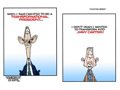 Political cartoon Obama Jimmy Carter transformation