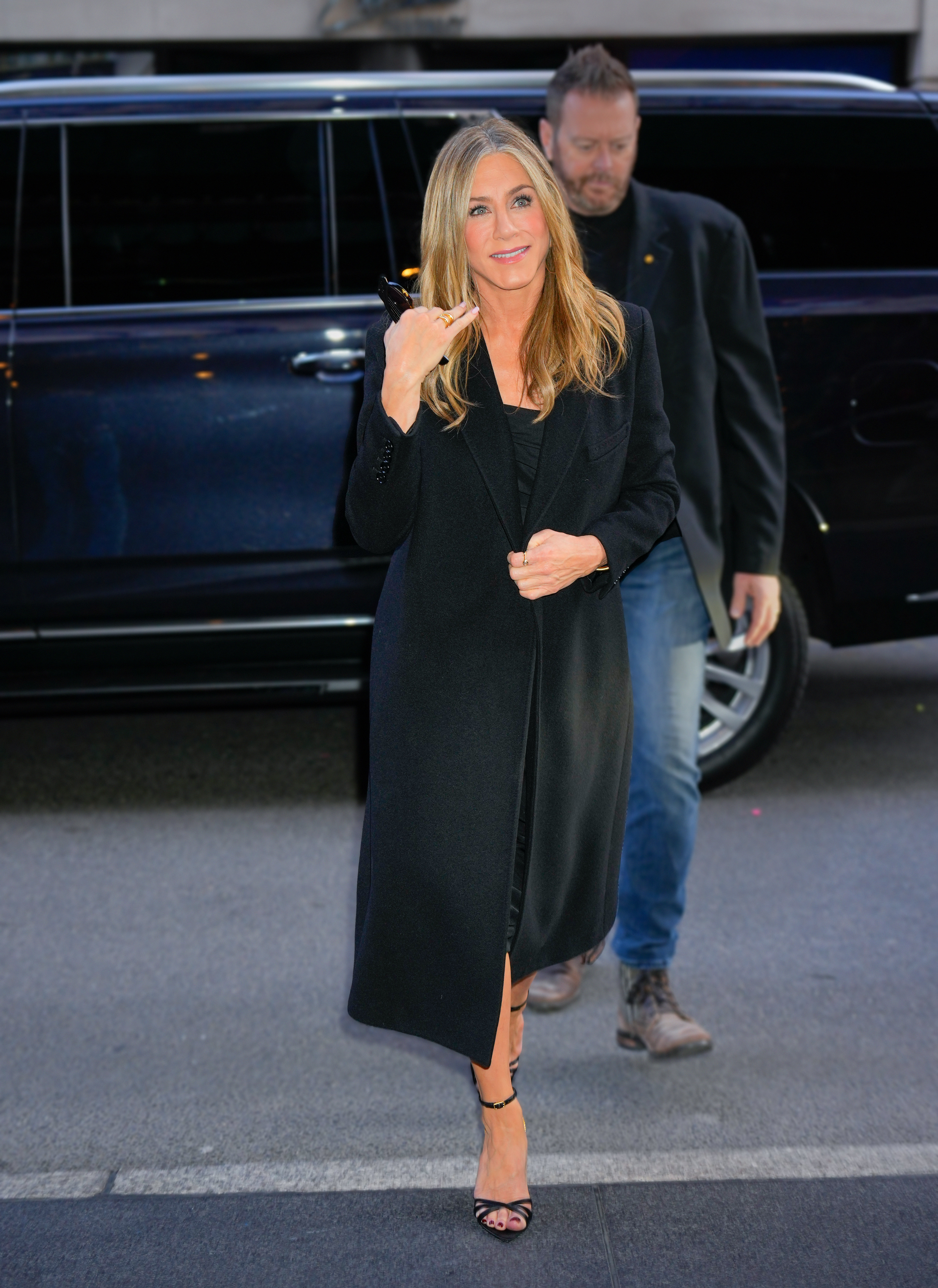 Jennifer Aniston arrives to a hotel on March 21, 2023 in New York City. (Photo by Gotham/GC Images)