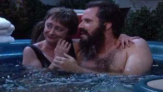 Rachel Dratch cracks up as Will Ferrell speaks in a hot tub on Saturday Night Live.