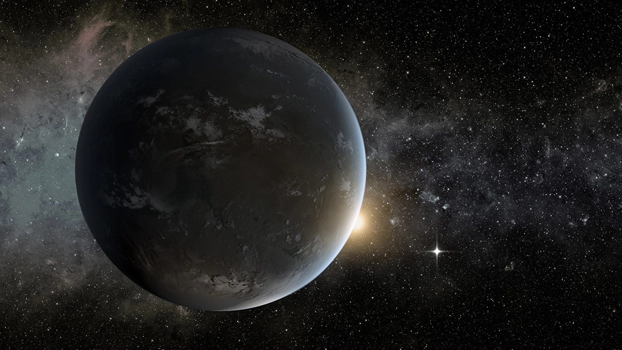An illustration of a planet in deep space with a glowing sun behind it.