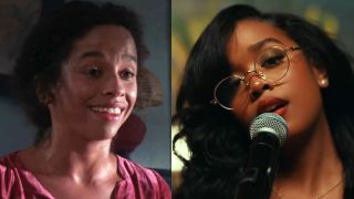 Screenshots of Rae Dawn Chong in The Color Purple and H.E.R. in "Damage" music video