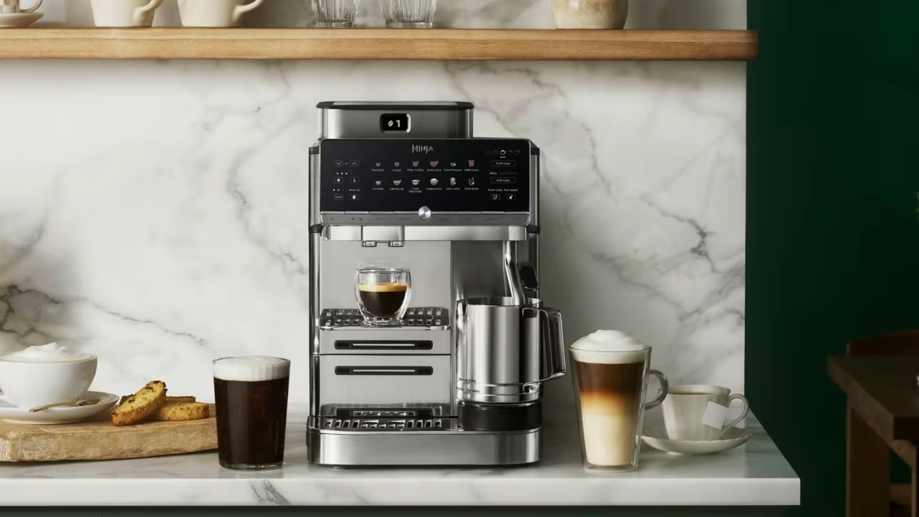 Ninja's AutoBarista Pro coffee machine in promotional images on a worktop