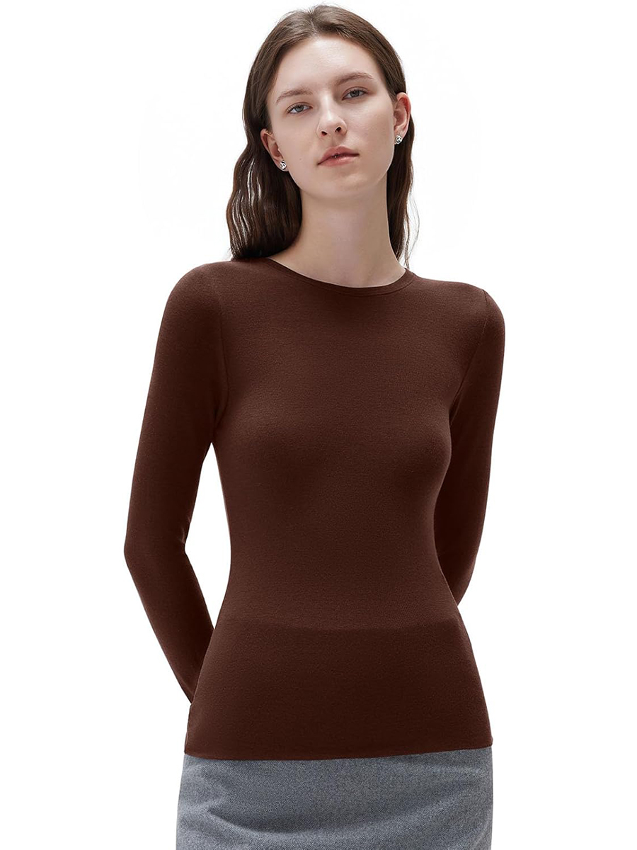 SUUKSESS, Suuksess Cloud Cashmere Women Crew Neck Fitted Long Sleeve Shirts Basic Knit Going Out Tops (brown, Xs)