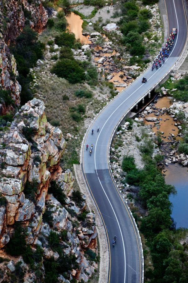 Racers on a paved section