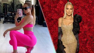 a photo of Khloe Kardashian at the Met Gala and in the gym