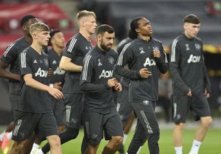 Manchester United players train ahead of the match with Copenhagen
