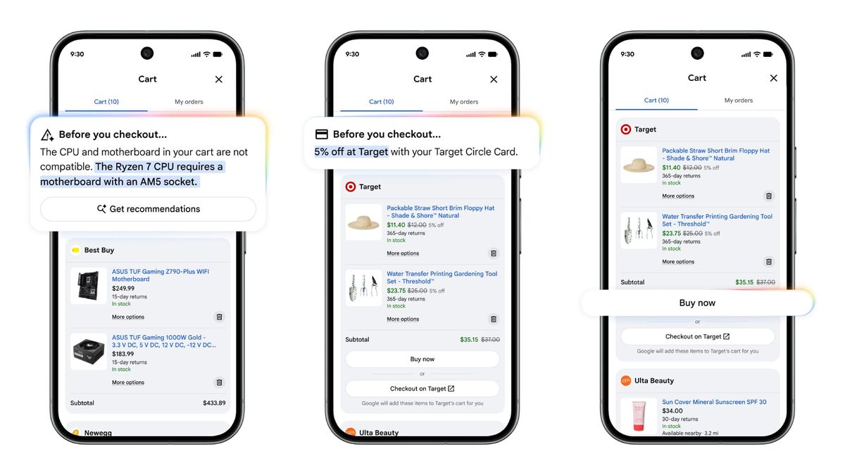 The Google Universal Cart shopping feature on a phone.
