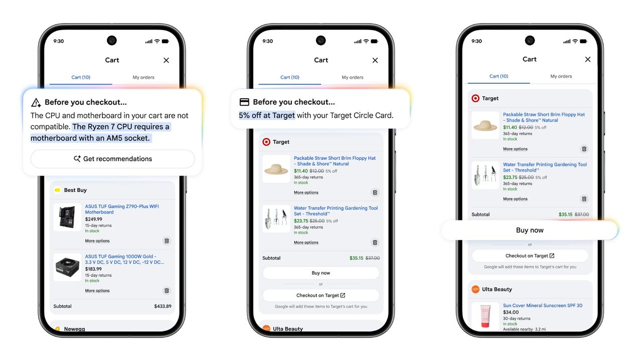 The Google Universal Cart shopping feature on a phone.