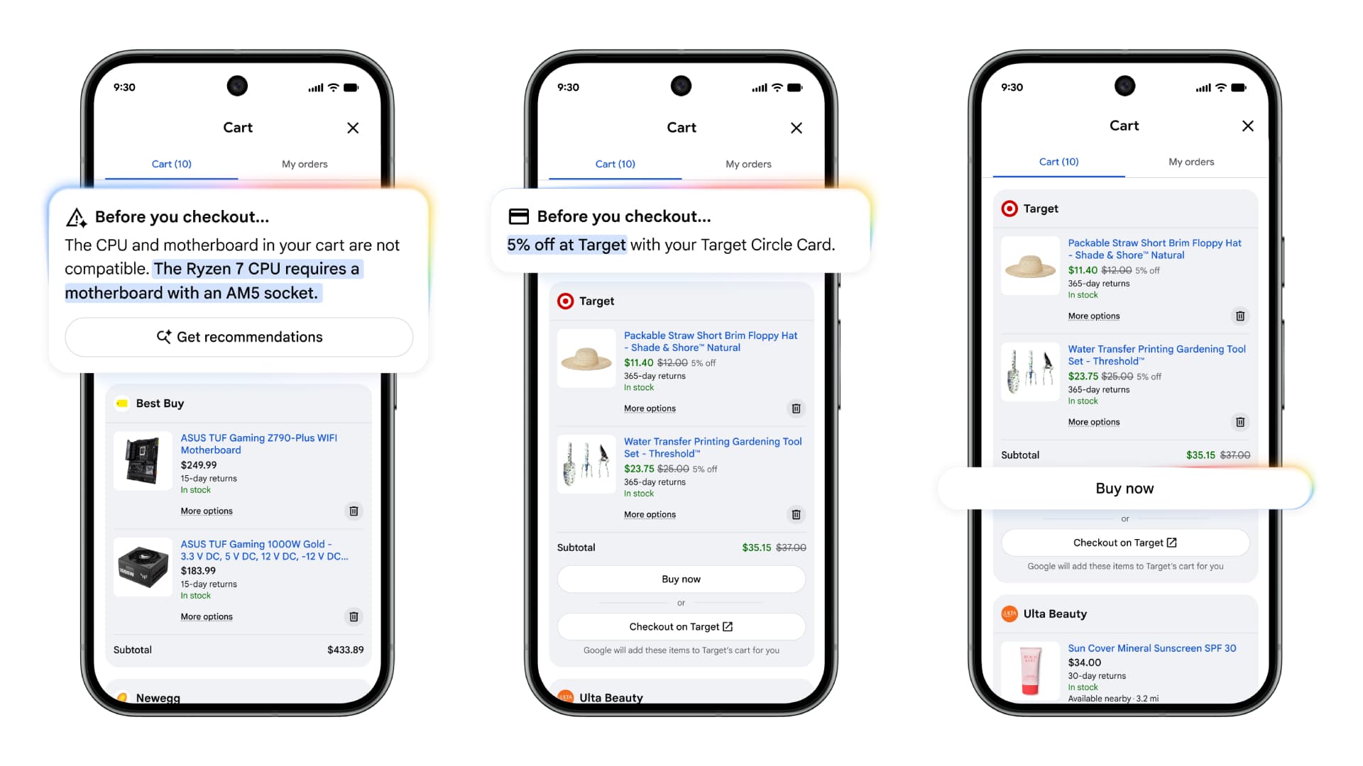 The Google Universal Cart shopping feature on a phone.