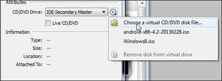 VirtualBox Choose ISO File for Android Emulator