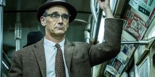 mark rylance riding on a train in bridge of spies