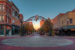 The entrance to Main Street in downtown Evansville, Indiana