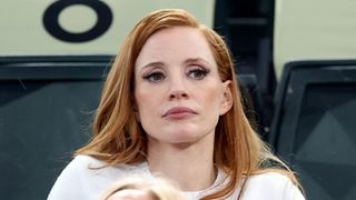 Jessica Chastain looks on during the Artistic Gymnastics Women's Qualification on day two of the Olympic Games Paris 2024 at Bercy Arena on July 28, 2024 in Paris, France.