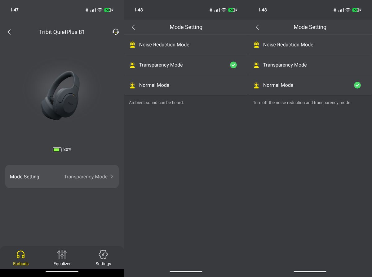 Tribit QuietPlus 81 Over-Ear Headphones app screenshots