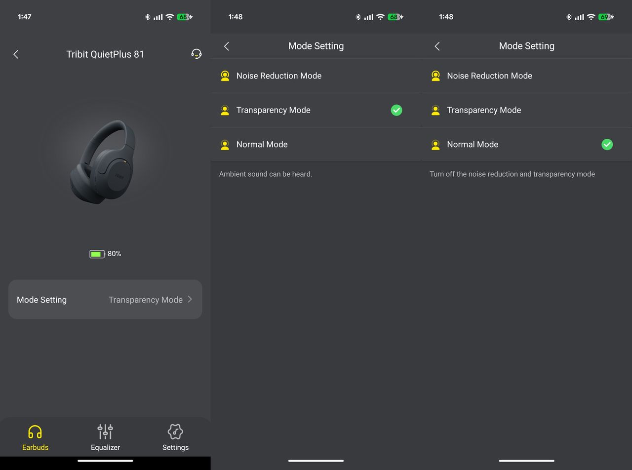 Tribit QuietPlus 81 Over-Ear Headphones app screenshots