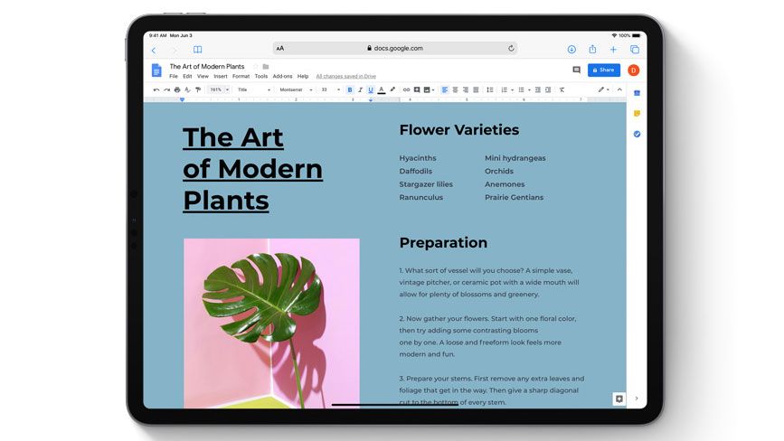 A desktop-class Google Docs website with touch optimization on iPadOS. Image Credit: Apple