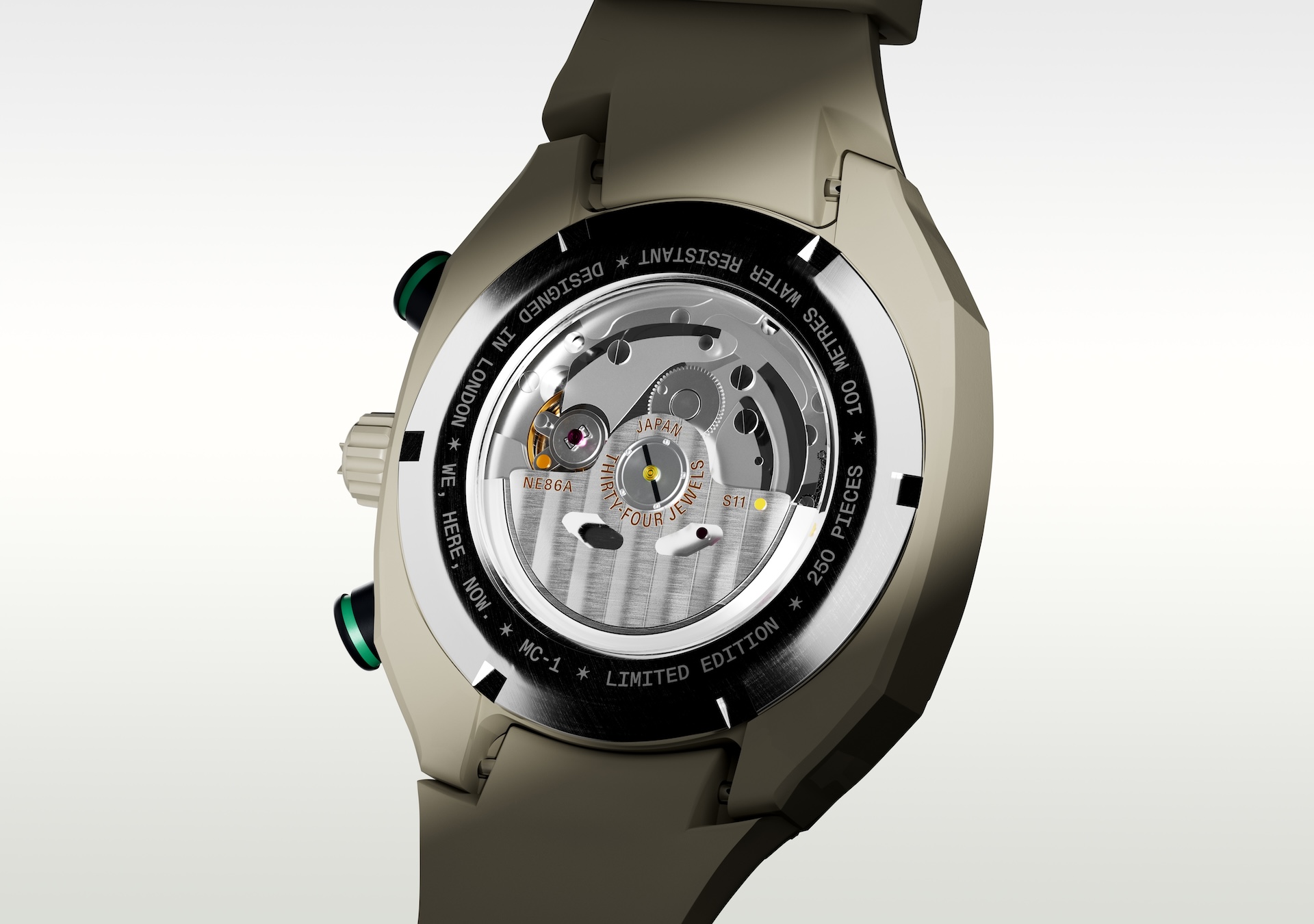 Split Watches in each colour, including black, cream and blue as well. Showing off the front and back for each colour
