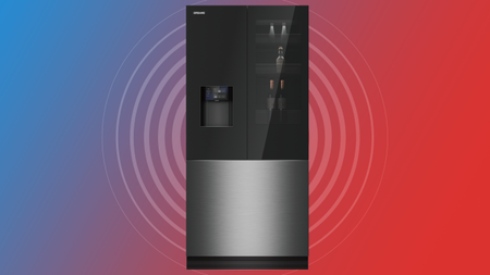 The Dreame fridge on a red and blue background