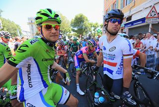 Ted King and Mark Cavendish at the start of stage two of the 2013 Tour de France