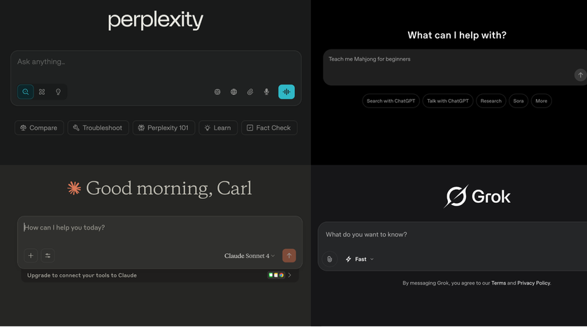 different interfaces of AI large language models