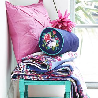 bed linen in blue and pink floral design pink pillow