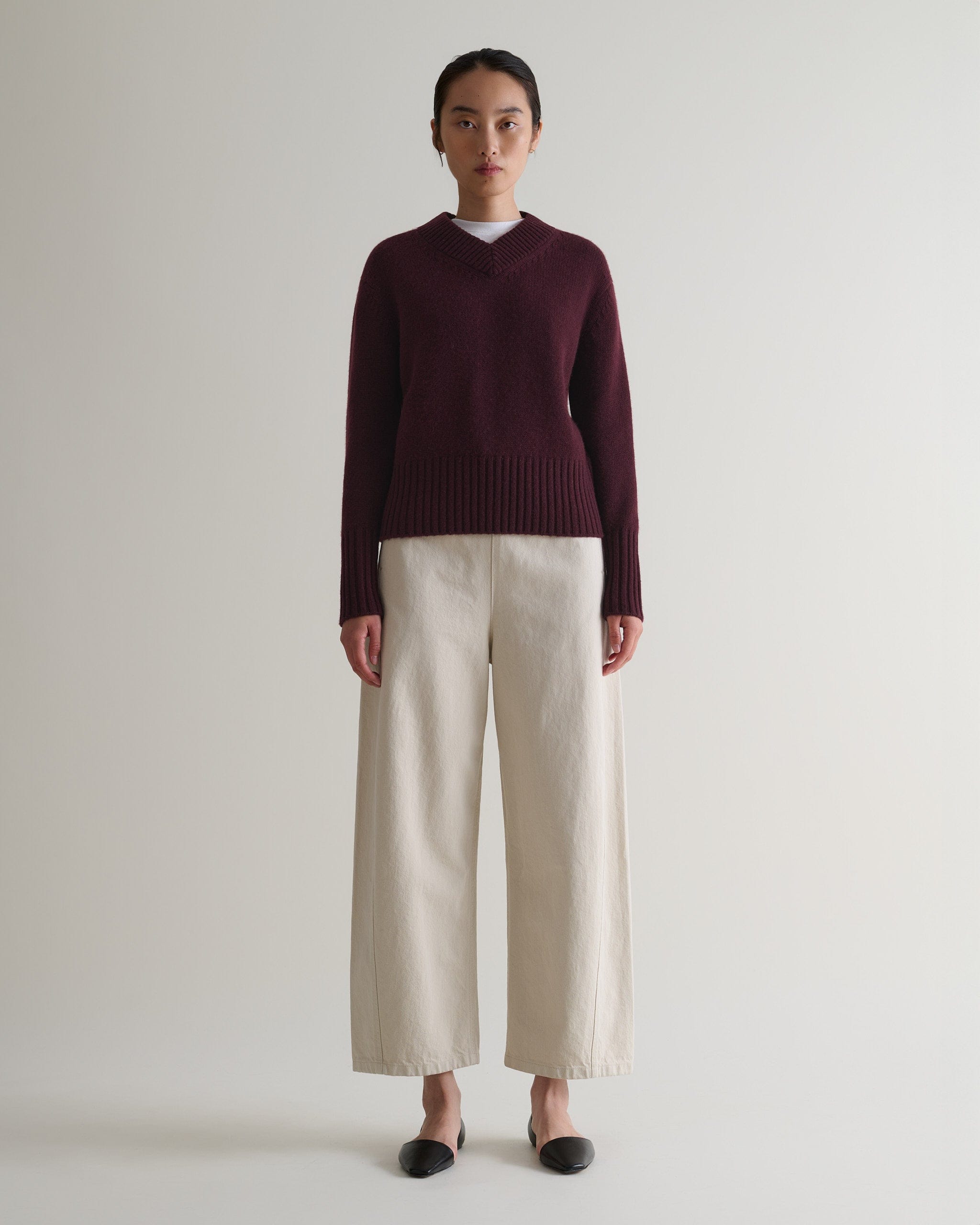 Oxblood Cashmere Merino V Neck Jumper | Rise &amp;amp; Fall